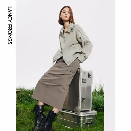 朗姿复古运动设计感高腰显瘦中长款裙子女2024春季新款休闲半身裙图片