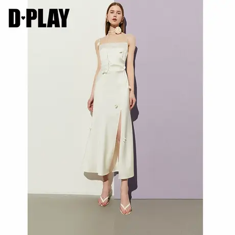 DPLAY夏季缎面连衣裙白色连衣裙吊带连衣裙鱼尾长裙女礼服裙图片