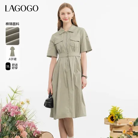 LAGOGO休闲收腰工装裙女拉谷谷夏季新款气质修身连衣裙通勤裙子图片