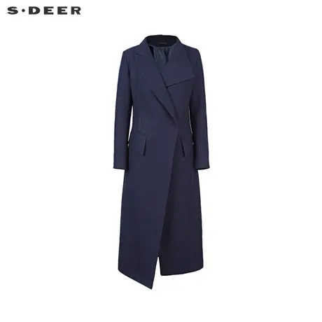 sdeer圣迪奥女装冬装不规则领斜襟气质通勤长款毛呢大衣S214Z1873图片