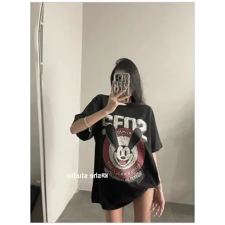 夏季新款韩版胖mm大码米奇印花女装宽松百搭遮肚短袖t恤上衣200斤图片