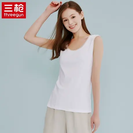 三枪新疆棉女轻薄纯棉夏季纯白背心全棉透气弹力休闲花边打底内衣图片
