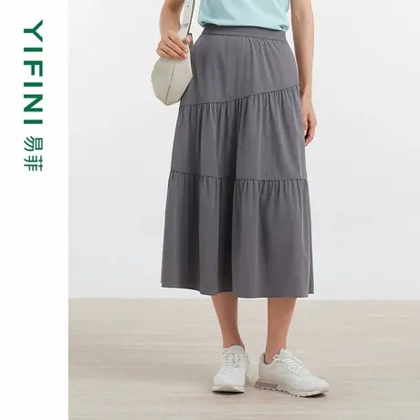 [专柜同款]Yifini/易菲四面弹松紧腰不规则伞裙女半身裙D04Q1015图片