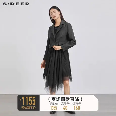 sdeer圣迪奥女装时尚网纱毛呢西装连衣裙套装S223Z1453图片