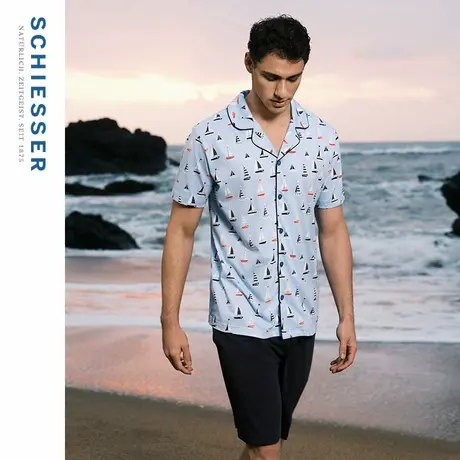 SCHIESSER舒雅男士纯棉软糯亲肤透气翻领睡衣家居服套装22590H图片