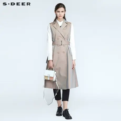 sdeer圣迪奥春秋装简约西装领双排扣收腰长款马甲S21181601商品大图