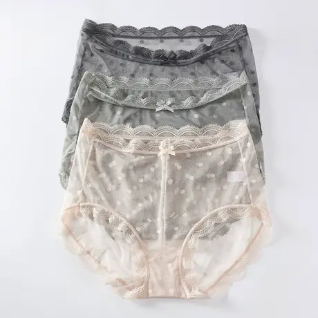大码内裤女超薄高腰透气波点网纱底裤性感蕾丝边210斤三角裤夏图片
