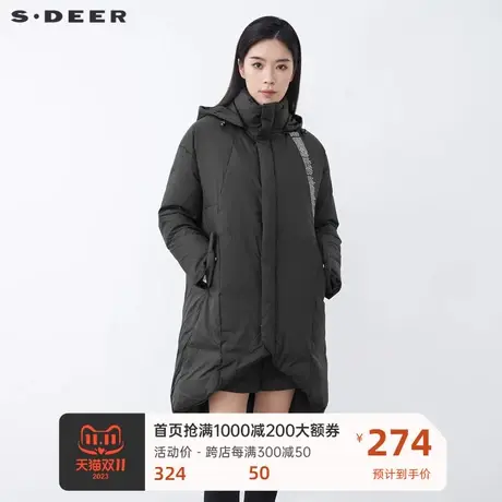 sdeer圣迪奥高领连帽羽绒服 字母印花羽绒服女 中长款S20482404图片
