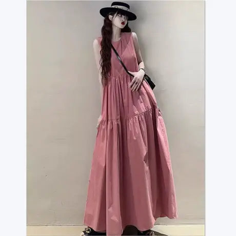 新款无袖纯棉套头到裹脚长款连衣裙女韩版气质A字宽松休闲百搭裙图片