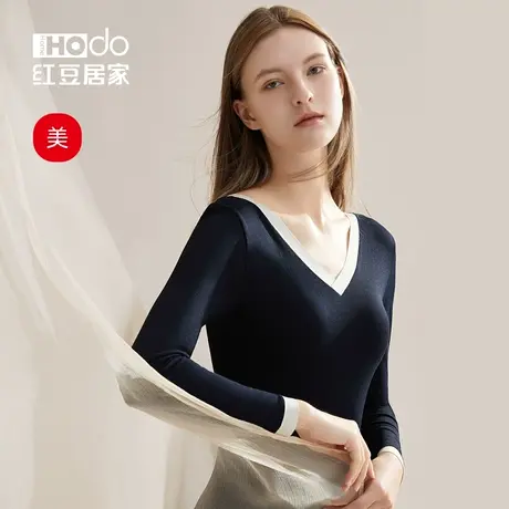 【美感】红豆秋衣秋裤女美体内衣V领修身显瘦无缝打底衫保暖套装图片
