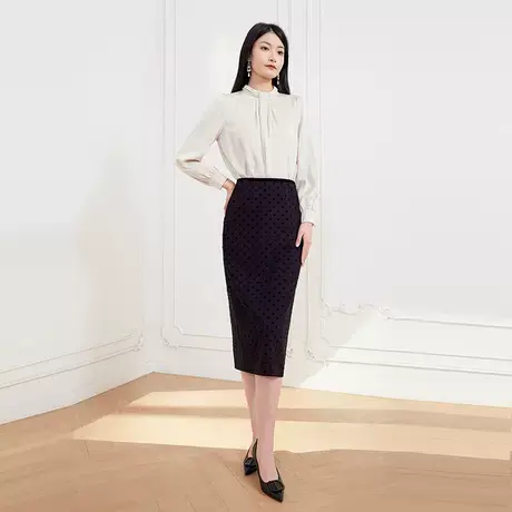 希区瑞普复古包臀女秋法式波点松高腰显瘦优雅中长款微弹半身裙图片
