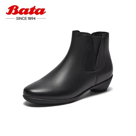 奥莱Bata时装靴女冬商场新款百搭软底羊皮弹力通勤短筒靴AIK43DD3商品大图