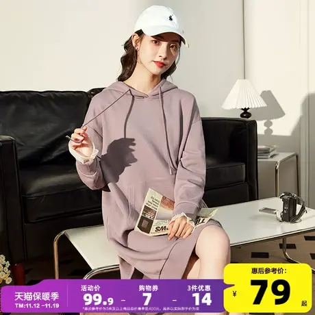 唐狮连帽卫衣裙女秋冬针织连衣裙女2023年春秋新款黑色长袖裙子N图片
