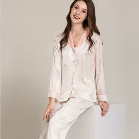 睡衣女2024年新款真丝长袖长裤套装大码丝绸家居服冰丝女春夏季图片