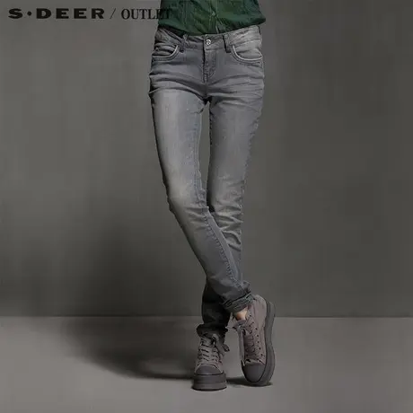 sdeer【上新】圣迪奥女装灰色磨白修身牛仔长裤S15280875商品大图