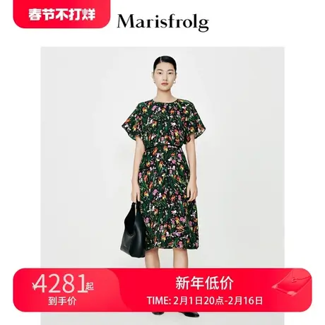 【鸢尾花元素】玛丝菲尔夏季新款荷叶袖桑蚕丝透气连衣裙图片