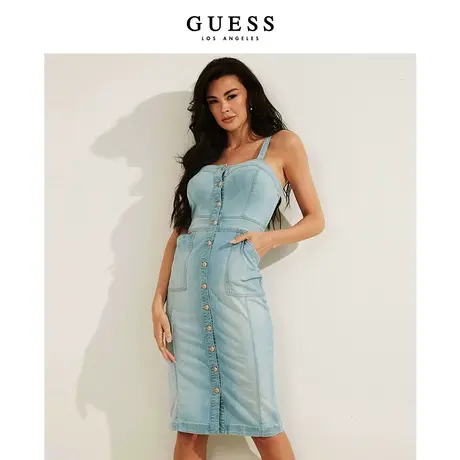 GUESS23新款女美式复古单排扣吊带修身牛仔连衣裙-W2GK32D4K94图片