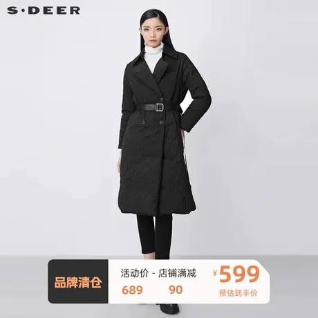 sdeer圣迪奥女装休闲翻领双排扣肌理收腰长款羽绒服S21482458图片
