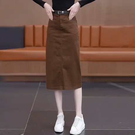 潮牌开叉一步包臀半身裙女中长款高腰显瘦百搭a字裙百搭牛仔裙子A图片