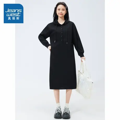 N8真维斯女装学生裙子2025春季新品宽松时尚显瘦连帽纯色连衣裙女图片