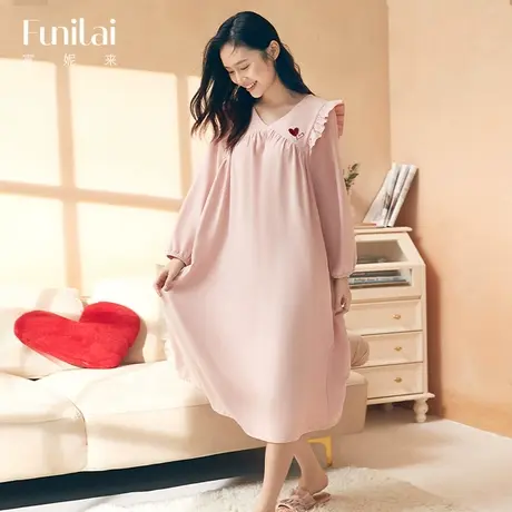 富妮来以爱之名女士粉色睡裙长袖宽松2022年秋季新款可外穿家居服图片