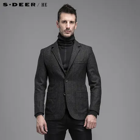 S.Deer/He圣迪奥复古休闲两扣西装格子外套H14472265图片