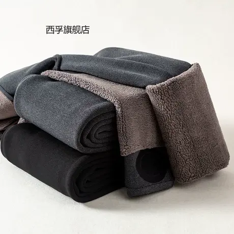 500g加厚高腰锦纶小黑裤羊羔绒前后一字档一体裤加绒打底裤女外穿图片