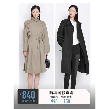 sdeer圣迪奥女装春秋装休闲外套立领开衩通勤长款风衣S21381804图片