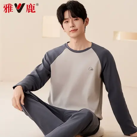 雅鹿纯棉睡衣男款春秋2025新款100%全棉长袖青少年休息家居服套装图片