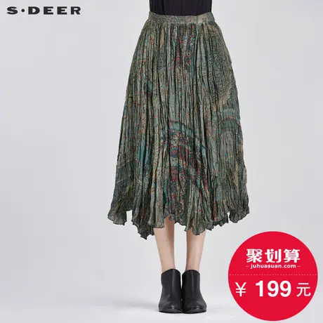 sdeer圣迪奥2018春装复古文艺褶皱半身裙百褶裙S16381120图片
