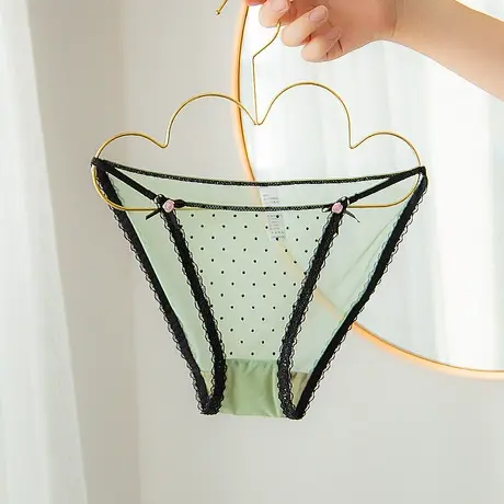 法式波点~绿色内裤女情调性感蕾丝透明三角裤低腰提臀纯棉裆夏季图片