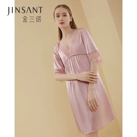 金三塔100%桑蚕丝睡裙女真丝蕾丝丝绸睡衣新品图片