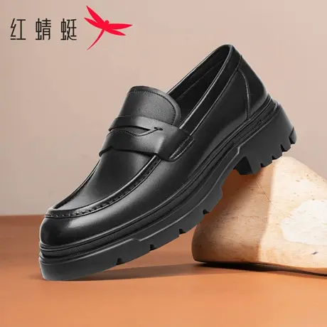 红蜻蜓男鞋2025秋季男士商务休闲皮鞋真皮一脚蹬厚底增高乐福鞋潮图片
