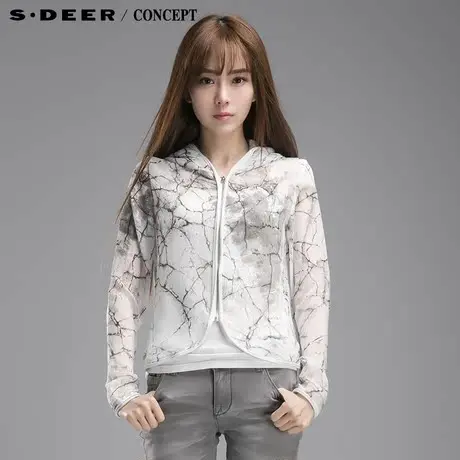 sdeer圣迪奥专柜正品2015女装新品墨意印染连帽短款外套5182267商品大图