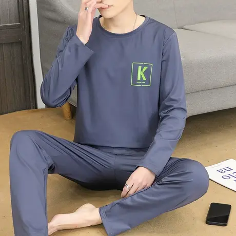 男士家居服套装青少年初中学生加肥加大码宽松冰丝棉睡衣一套男装商品大图