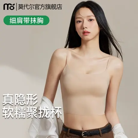 美背吊带内衣女夏薄款小胸聚拢细肩带文胸一体外穿无痕粉底液抹胸图片