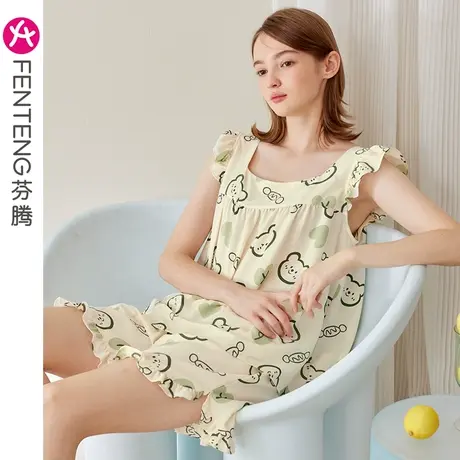 芬腾睡衣女夏季薄款吊带套头套装少女甜美可爱宽松休闲大码家居服商品大图