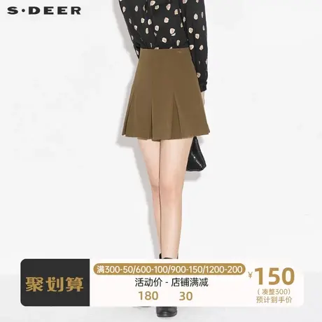 sdeer圣迪奥女装秋季学院风压褶灯芯绒A字短裙半身裙S21361307图片