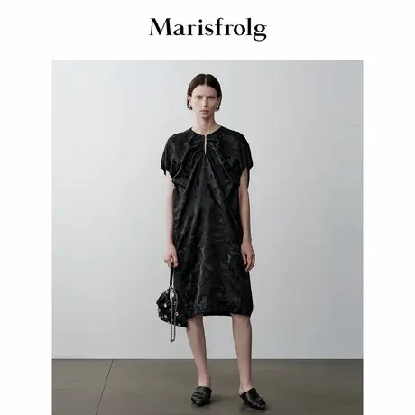 【新能量黑裙】Marisfrolg玛丝菲尔冬重工绣花黑色气质连衣裙图片