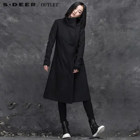 s.deer【新品】圣迪奥女装冬宽松斜襟搭袢绣花装饰大衣S15481893图片