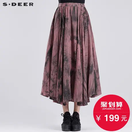 sdeer圣迪奥春装女暗红墨迹晕染半身裙文艺长裙S16381132图片