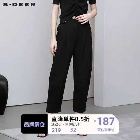 sdeer圣迪奥女装松紧拼接插袋压褶黑色长裤S221Z0806商品大图