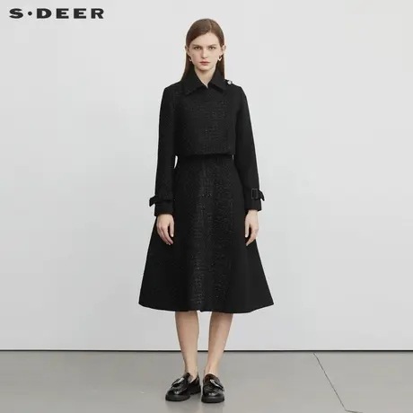 sdeer圣迪奥女装小香风翻领肌理拼接连衣裙套装S224Z1416图片