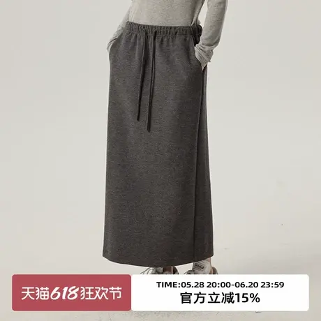 omont蛋挞家 复古羊毛针织半身裙冬季松紧腰直筒显瘦中长裙子图片