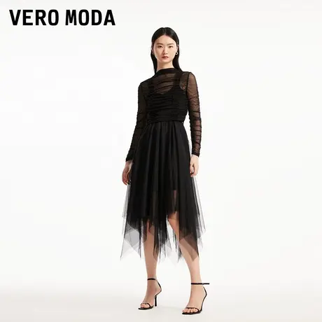 Vero Moda奥莱连衣裙春秋新款真两件薄纱褶皱不规则裙摆裙子流行图片