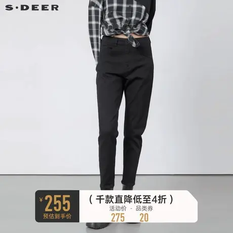 sdeer圣迪奥女装时尚高腰铆钉修身牛仔长裤S224Z0817图片