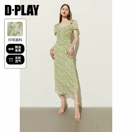 DPLAY2024夏季薄荷曼波连衣裙海边度假裙绿色印花连衣裙法式长裙图片