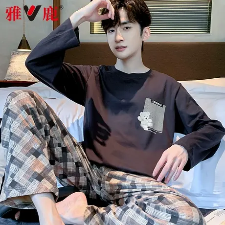 雅鹿青少年睡衣男士春秋季2025新款纯棉长袖长裤可外穿家居服套装图片