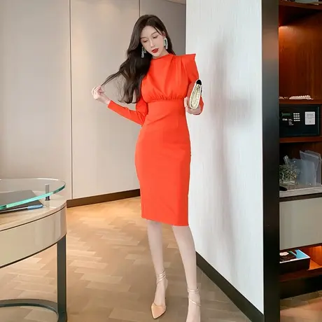 职业装气质女神范长袖连衣裙冬季2024新款女装时尚显瘦修身包臀裙图片