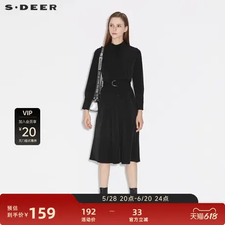 【sdeer奥莱】圣迪奥女装简约翻领收腰压褶长袖连衣裙S21361205图片